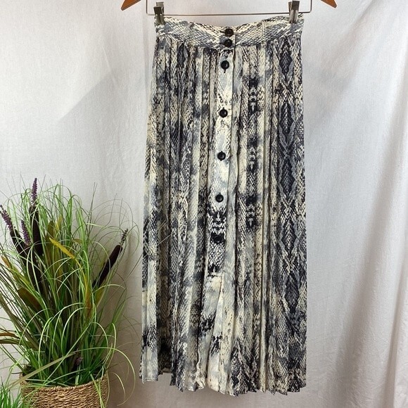 Zara Gray Snake Print Pleated Button Front Maxi Skirt XS - Picture 2 of 6